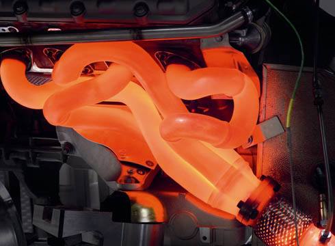 Hot orange exhaust manifold
