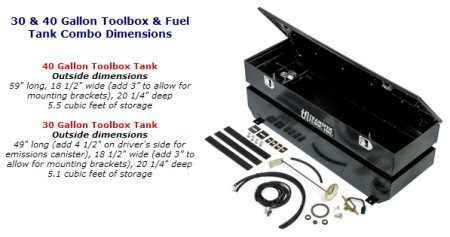 Combination fuel tank tool box for the Toyota Tundra.